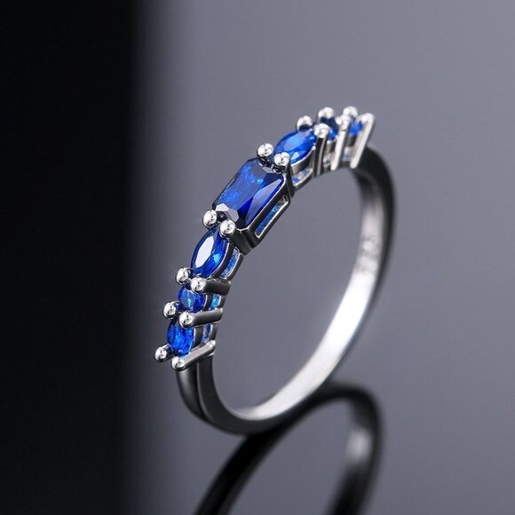 💎Tiny Rectangular Bright Royal Blue Shiny Zircon Trendy Ring for Women,PD685 - Picture 7 of 7